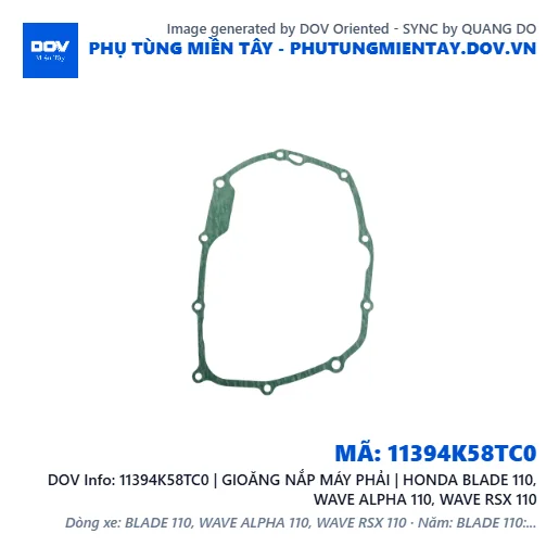11394K58TC0 | GIOĂNG NẮP MÁY PHẢI | HONDA BLADE 110, WAVE ALPHA 110, WAVE RSX 110 — 11394K58TC0