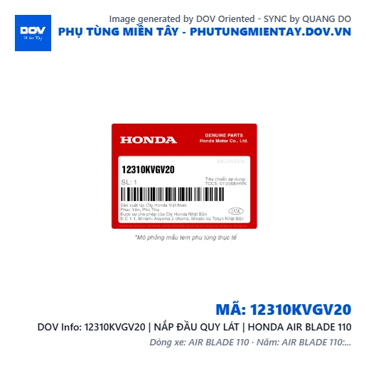 12310KVGV20 | NẮP ĐẦU QUY LÁT | HONDA AIR BLADE 110 — 12310KVGV20