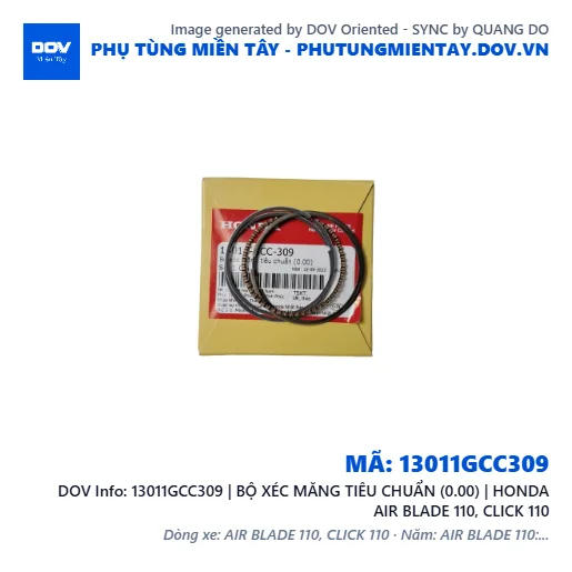 13011GCC309 | BỘ XÉC MĂNG TIÊU CHUẨN (0.00) | HONDA AIR BLADE 110, CLICK 110 — 13011GCC309