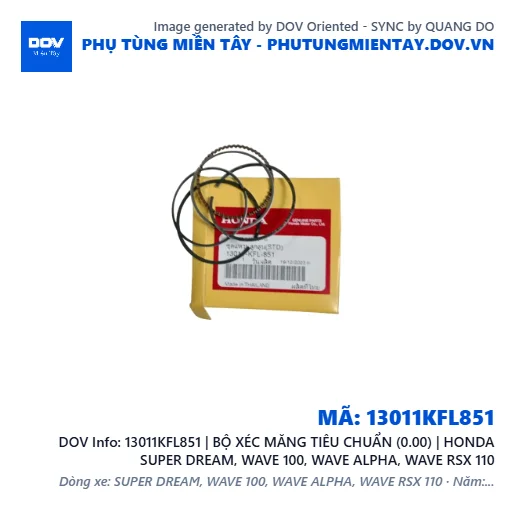 13011KFL851 | BỘ XÉC MĂNG TIÊU CHUẨN (0.00) | HONDA SUPER DREAM, WAVE 100, WAVE ALPHA, WAVE RSX 110 — 13011KFL851