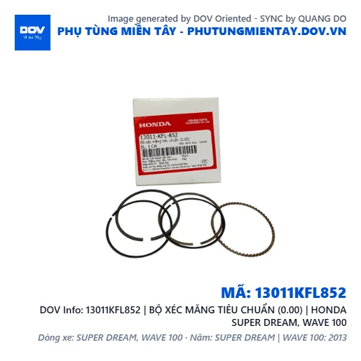 13011KFL852 | BỘ XÉC MĂNG TIÊU CHUẨN (0.00) | HONDA SUPER DREAM, WAVE 100 — 13011KFL852