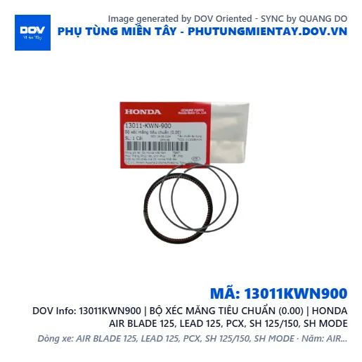 13011KWN900 | BỘ XÉC MĂNG TIÊU CHUẨN (0.00) | HONDA AIR BLADE 125, LEAD 125, PCX, SH 125/150, SH MODE — 13011KWN900