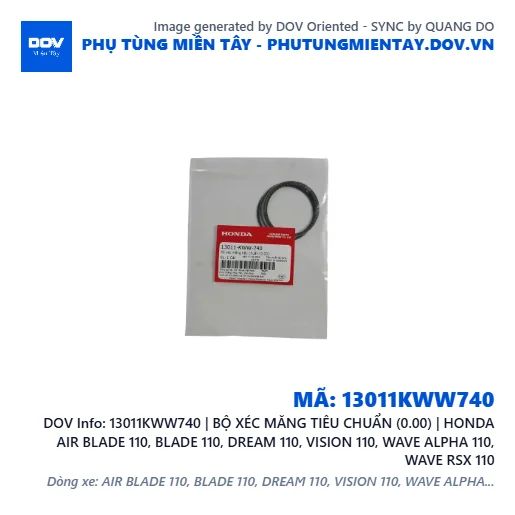13011KWW740 | BỘ XÉC MĂNG TIÊU CHUẨN (0.00) | HONDA AIR BLADE 110, BLADE 110, DREAM 110, VISION 110, WAVE ALPHA 110, WAVE RSX 110 — 13011KWW740