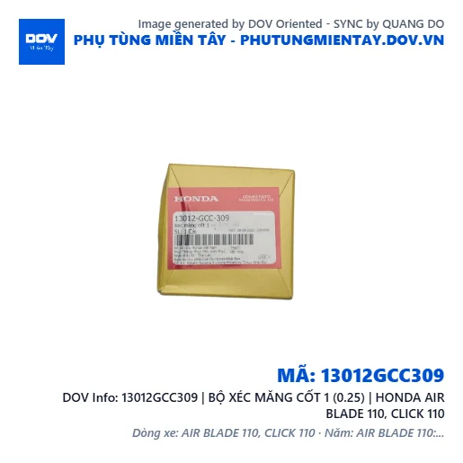 13012GCC309 | BỘ XÉC MĂNG CỐT 1 (0.25) | HONDA AIR BLADE 110, CLICK 110 — 13012GCC309