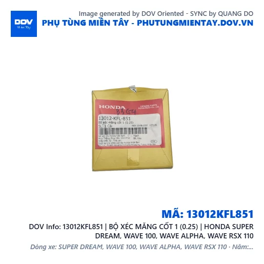 13012KFL851 | BỘ XÉC MĂNG CỐT 1 (0.25) | HONDA SUPER DREAM, WAVE 100, WAVE ALPHA, WAVE RSX 110 — 13012KFL851