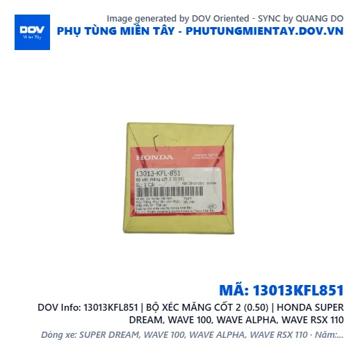 13013KFL851 | BỘ XÉC MĂNG CỐT 2 (0.50) | HONDA SUPER DREAM, WAVE 100, WAVE ALPHA, WAVE RSX 110 — 13013KFL851