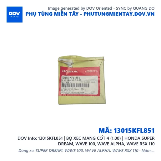 13015KFL851 | BỘ XÉC MĂNG CỐT 4 (1.00) | HONDA SUPER DREAM, WAVE 100, WAVE ALPHA, WAVE RSX 110 — 13015KFL851