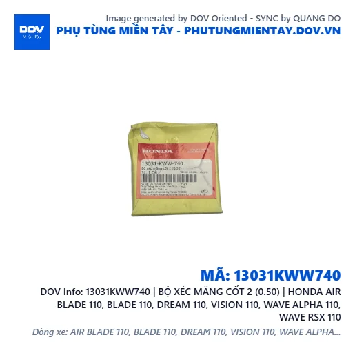 13031KWW740 | BỘ XÉC MĂNG CỐT 2 (0.50) | HONDA AIR BLADE 110, BLADE 110, DREAM 110, VISION 110, WAVE ALPHA 110, WAVE RSX 110 — 13031KWW740