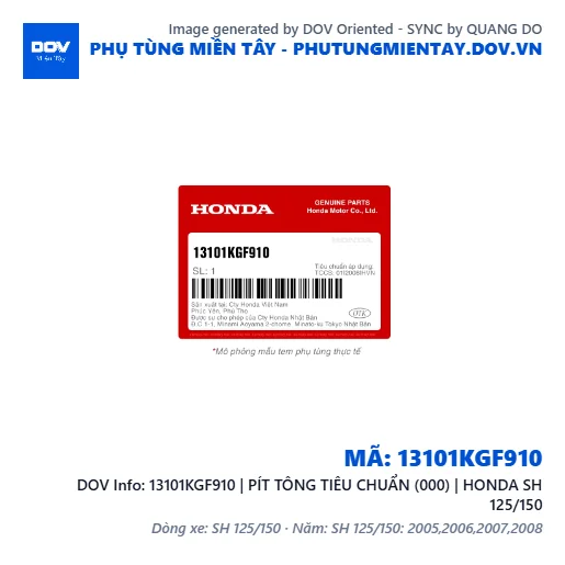 13101KGF910 | PÍT TÔNG TIÊU CHUẨN (000) | HONDA SH 125/150 — 13101KGF910