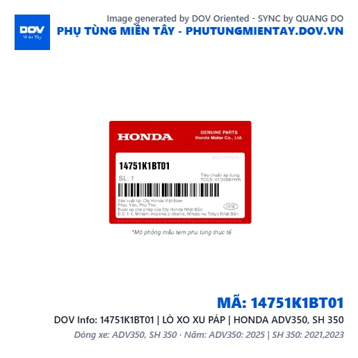 14751K1BT01 | LÒ XO XU PÁP | HONDA ADV350, SH 350 — 14751K1BT01
