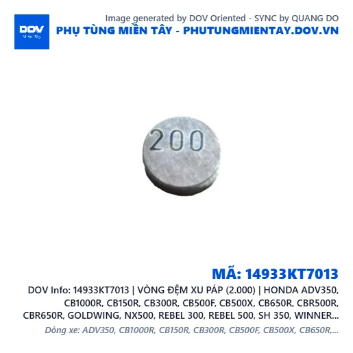 14933KT7013 | VÒNG ĐỆM XU PÁP (2.000) | HONDA ADV350, CB1000R, CB150R, CB300R, CB500F, CB500X, CB650R, CBR500R, CBR650R, GOLDWING, NX500, REBEL 300, REBEL 500, SH 350, WINNER 150, WINNER R, WINNER X — 14933KT7013