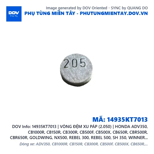14935KT7013 | VÒNG ĐỆM XU PÁP (2.050) | HONDA ADV350, CB1000R, CB150R, CB300R, CB500F, CB500X, CB650R, CBR500R, CBR650R, GOLDWING, NX500, REBEL 300, REBEL 500, SH 350, WINNER 150, WINNER R, WINNER X — 14935KT7013