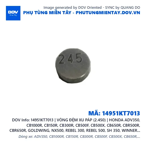 14951KT7013 | VÒNG ĐỆM XU PÁP (2.450) | HONDA ADV350, CB1000R, CB150R, CB300R, CB500F, CB500X, CB650R, CBR500R, CBR650R, GOLDWING, NX500, REBEL 300, REBEL 500, SH 350, WINNER 150, WINNER R, WINNER X — 14951KT7013