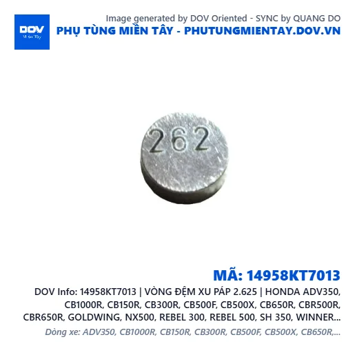 14958KT7013 | VÒNG ĐỆM XU PÁP 2.625 | HONDA ADV350, CB1000R, CB150R, CB300R, CB500F, CB500X, CB650R, CBR500R, CBR650R, GOLDWING, NX500, REBEL 300, REBEL 500, SH 350, WINNER 150, WINNER R, WINNER X — 14958KT7013
