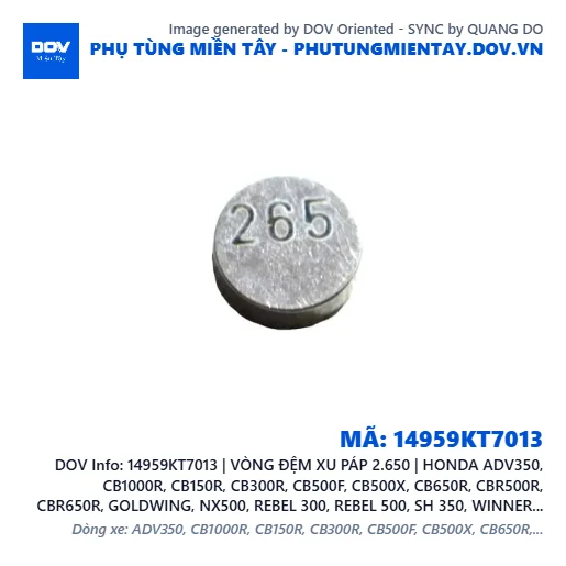 14959KT7013 | VÒNG ĐỆM XU PÁP 2.650 | HONDA ADV350, CB1000R, CB150R, CB300R, CB500F, CB500X, CB650R, CBR500R, CBR650R, GOLDWING, NX500, REBEL 300, REBEL 500, SH 350, WINNER 150, WINNER R, WINNER X — 14959KT7013