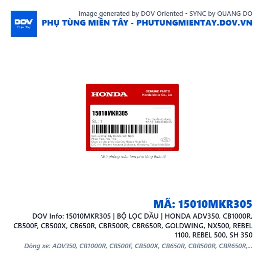 15010MKR305 | BỘ LỌC DẦU | HONDA ADV350, CB1000R, CB500F, CB500X, CB650R, CBR500R, CBR650R, GOLDWING, NX500, REBEL 1100, REBEL 500, SH 350 — 15010MKR305