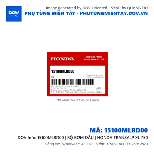 15100MLBD00 | BỘ BƠM DẦU | HONDA TRANSALP XL 750 — 15100MLBD00