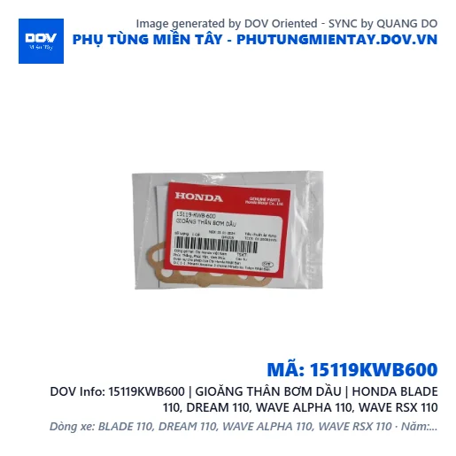 15119KWB600 | GIOĂNG THÂN BƠM DẦU | HONDA BLADE 110, DREAM 110, WAVE ALPHA 110, WAVE RSX 110 — 15119KWB600
