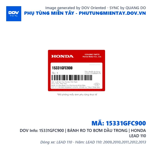 15331GFC900 | BÁNH RO TO BƠM DẦU TRONG | HONDA LEAD 110 — 15331GFC900