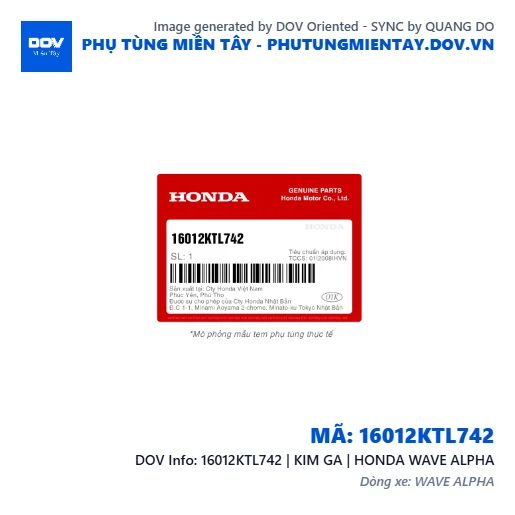 16012KTL742 | KIM GA | HONDA WAVE ALPHA — 16012KTL742