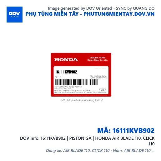 16111KVB902 | PISTON GA | HONDA AIR BLADE 110, CLICK 110 — 16111KVB902