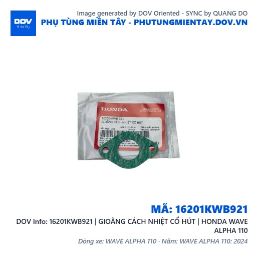 16201KWB921 | GIOĂNG CÁCH NHIỆT CỔ HÚT | HONDA WAVE ALPHA 110 — 16201KWB921