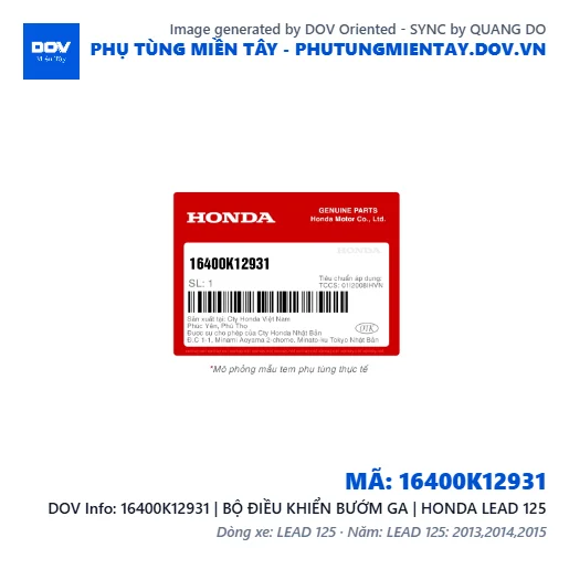 16400K12931 | BỘ ĐIỀU KHIỂN BƯỚM GA | HONDA LEAD 125 — 16400K12931