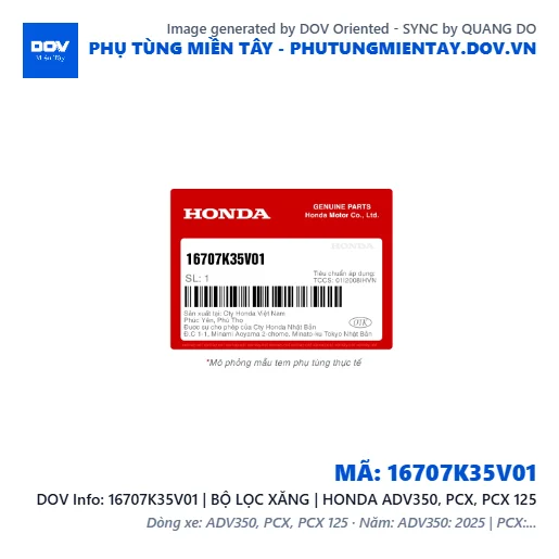 16707K35V01 | BỘ LỌC XĂNG | HONDA ADV350, PCX, PCX 125 — 16707K35V01