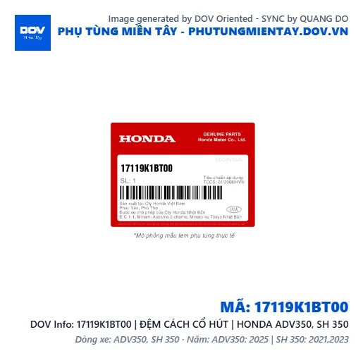 17119K1BT00 | ĐỆM CÁCH CỔ HÚT | HONDA ADV350, SH 350 — 17119K1BT00