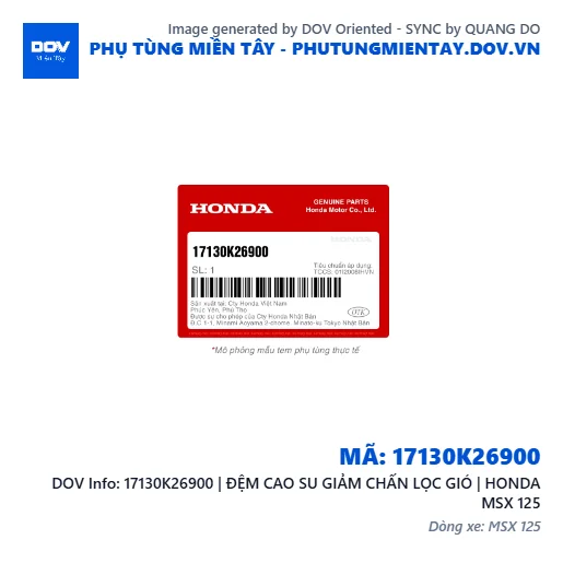 17130K26900 | ĐỆM CAO SU GIẢM CHẤN LỌC GIÓ | HONDA MSX 125 — 17130K26900