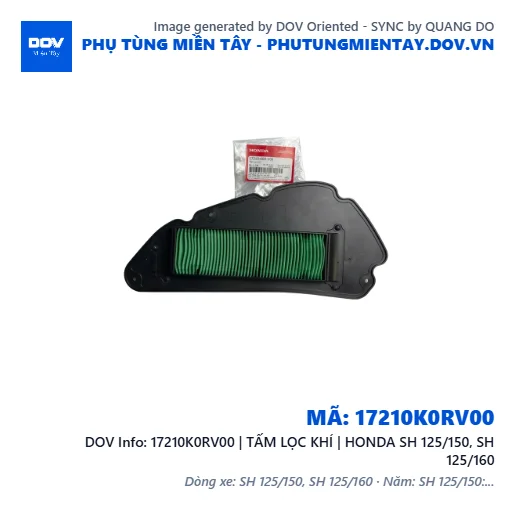 17210K0RV00 | TẤM LỌC KHÍ | HONDA SH 125/150, SH 125/160 — 17210K0RV00