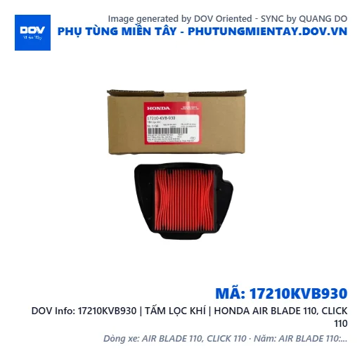 17210KVB930 | TẤM LỌC KHÍ | HONDA AIR BLADE 110, CLICK 110 — 17210KVB930