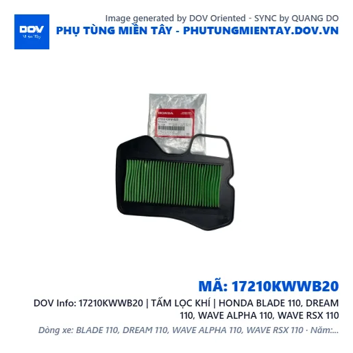 17210KWWB20 | TẤM LỌC KHÍ | HONDA BLADE 110, DREAM 110, WAVE ALPHA 110, WAVE RSX 110 — 17210KWWB20
