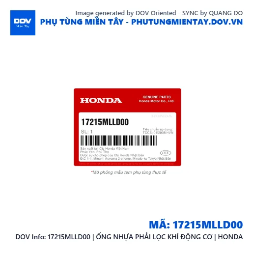 17215MLLD00 | ỐNG NHỰA PHẢI LỌC KHÍ ĐỘNG CƠ | HONDA — 17215MLLD00