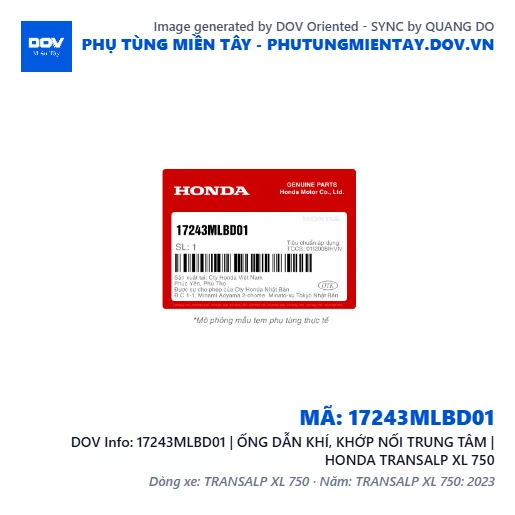 17243MLBD01 | ỐNG DẪN KHÍ, KHỚP NỐI TRUNG TÂM | HONDA TRANSALP XL 750 — 17243MLBD01