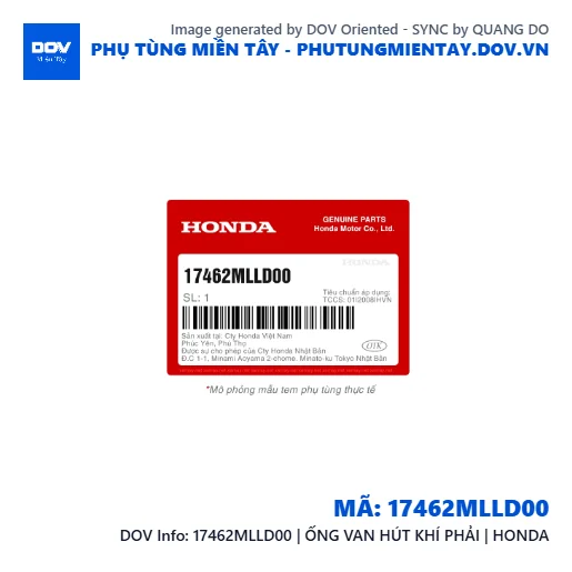 17462MLLD00 | ỐNG VAN HÚT KHÍ PHẢI | HONDA — 17462MLLD00