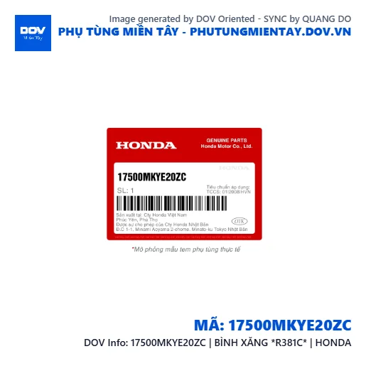 17500MKYE20ZC | BÌNH XĂNG *R381C* | HONDA — 17500MKYE20ZC