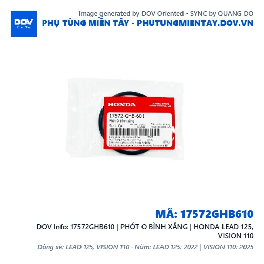 17572GHB610 | PHỚT O BÌNH XĂNG | HONDA LEAD 125, VISION 110 — 17572GHB610