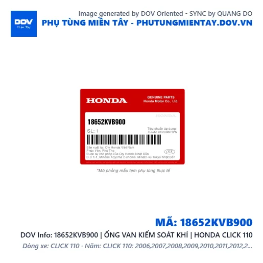 18652KVB900 | ỐNG VAN KIỂM SOÁT KHÍ | HONDA CLICK 110 — 18652KVB900