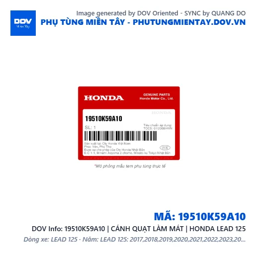 19510K59A10 | CÁNH QUẠT LÀM MÁT | HONDA LEAD 125 — 19510K59A10