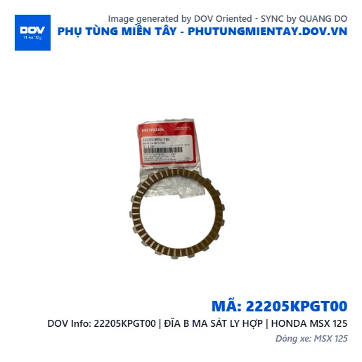 22205KPGT00 | ĐĨA B MA SÁT LY HỢP | HONDA MSX 125 — 22205KPGT00