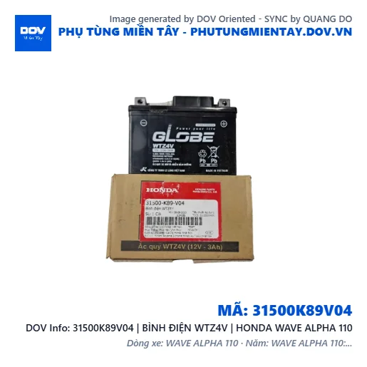 31500K89V04 | BÌNH ĐIỆN WTZ4V | HONDA WAVE ALPHA 110 — 31500K89V04