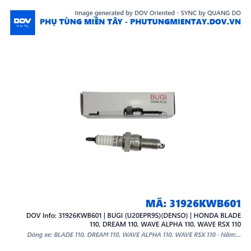 31926KWB601 | BUGI (U20EPR9S)(DENSO) | HONDA BLADE 110, DREAM 110, WAVE ALPHA 110, WAVE RSX 110 — 31926KWB601