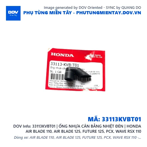 33113KVBT01 | ỐNG NHỰA CÂN BẰNG NHIỆT ĐÈN | HONDA AIR BLADE 110, AIR BLADE 125, FUTURE 125, PCX, WAVE RSX 110 — 33113KVBT01