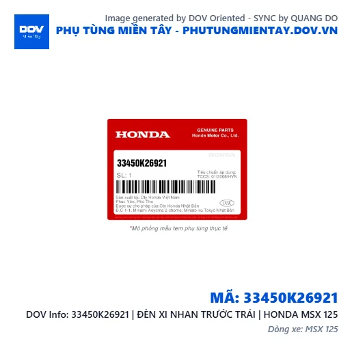 33450K26921 | ĐÈN XI NHAN TRƯỚC TRÁI | HONDA MSX 125 — 33450K26921