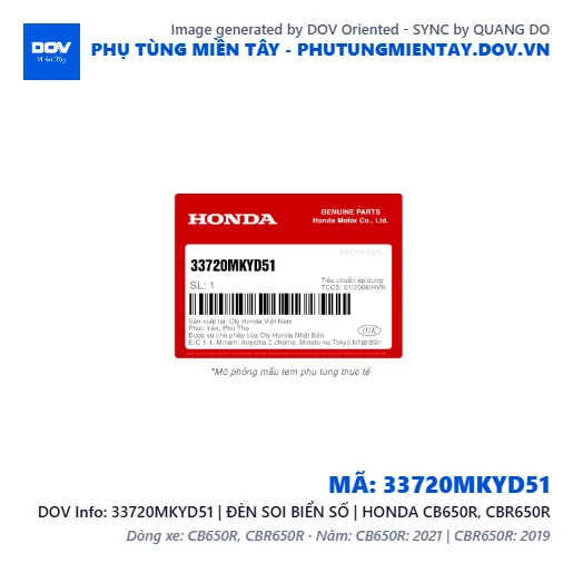 33720MKYD51 | ĐÈN SOI BIỂN SỐ | HONDA CB650R, CBR650R — 33720MKYD51