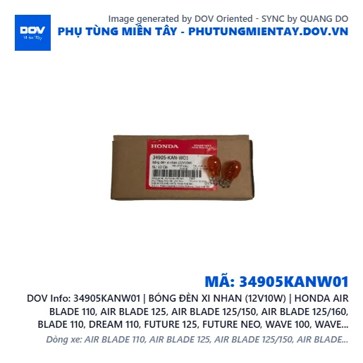 34905KANW01 | BÓNG ĐÈN XI NHAN (12V10W) | HONDA AIR BLADE 110, AIR BLADE 125, AIR BLADE 125/150, AIR BLADE 125/160, BLADE 110, DREAM 110, FUTURE 125, FUTURE NEO, WAVE 100, WAVE ALPHA, WAVE ALPHA 110, WAVE RSX 110, WINNER 150 — 34905KANW01