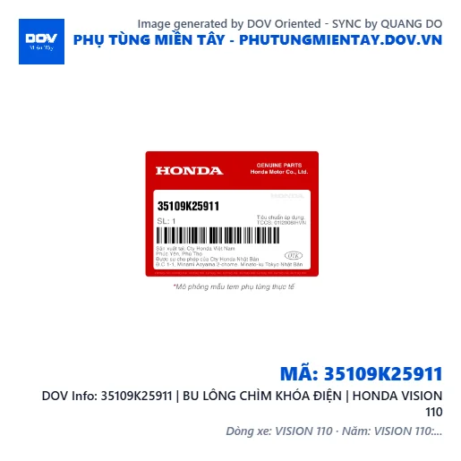 35109K25911 | BU LÔNG CHÌM KHÓA ĐIỆN | HONDA VISION 110 — 35109K25911