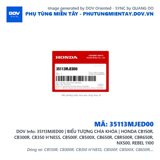 35113MJED00 | BIỂU TƯỢNG CHÌA KHÓA | HONDA CB150R, CB300R, CB350 H'NESS, CB500F, CB500X, CB650R, CBR500R, CBR650R, NX500, REBEL 1100 — 35113MJED00