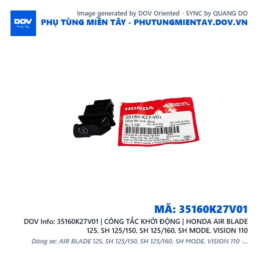 35160K27V01 | CÔNG TẮC KHỞI ĐỘNG | HONDA AIR BLADE 125, SH 125/150, SH 125/160, SH MODE, VISION 110 — 35160K27V01